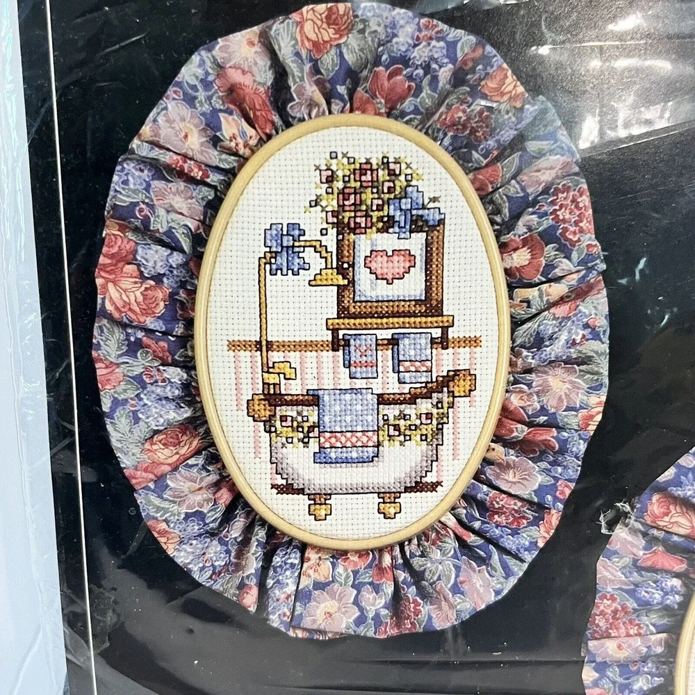 Janlynn Counted Cross Stitch Kit#140-11 Powder Room Pair Ruffles Cottage Country